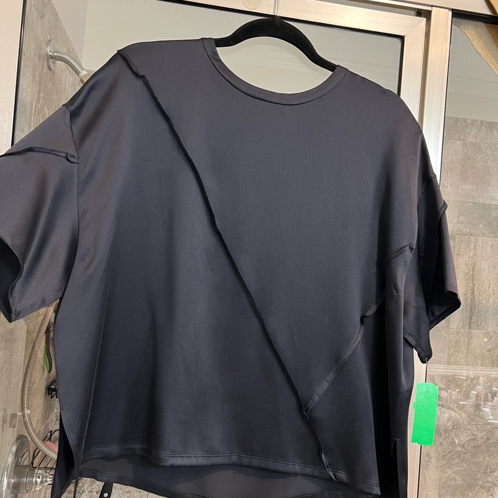 Navy blue Asymmetrical silk blouse